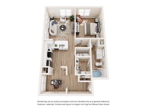 Floor plan for 1 bed, 1 bath